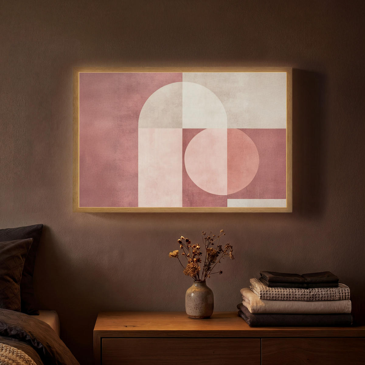 NÁSTĚNNÁ LAMPA S AKUMULÁTOREM Postavy - Abstraktní - Růžová 60x40 cm - starorůžová, kompozitní dřevo (60/40/8cm) - OnlyWow