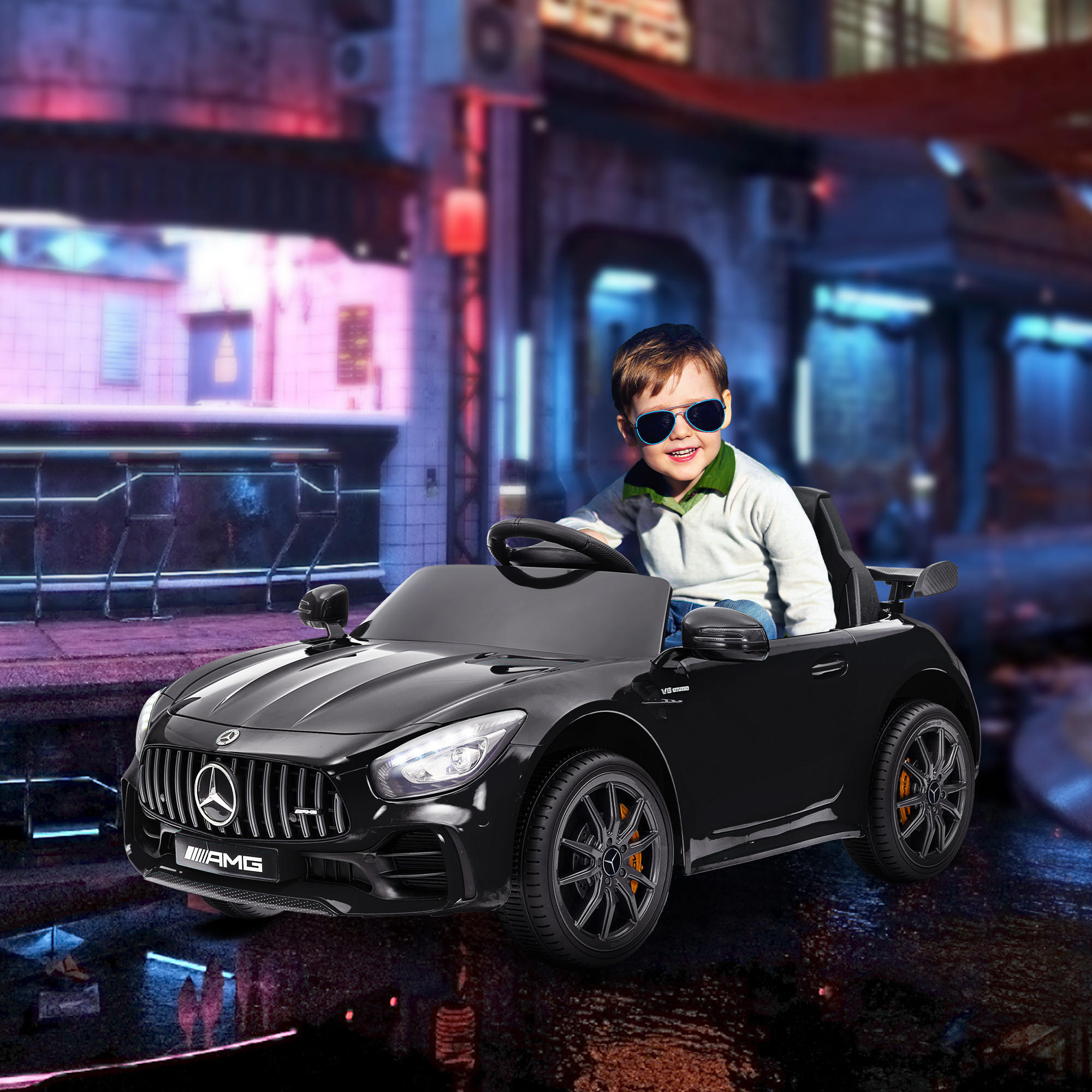 ELEKTRO-KINDERAUTO, Mercedes, 3-5 km/h, Fernbedienung, Licht & Musik, Schwarz - Schwarz, Kunststoff/Metall (108/67/46cm) - AIYAPLAY