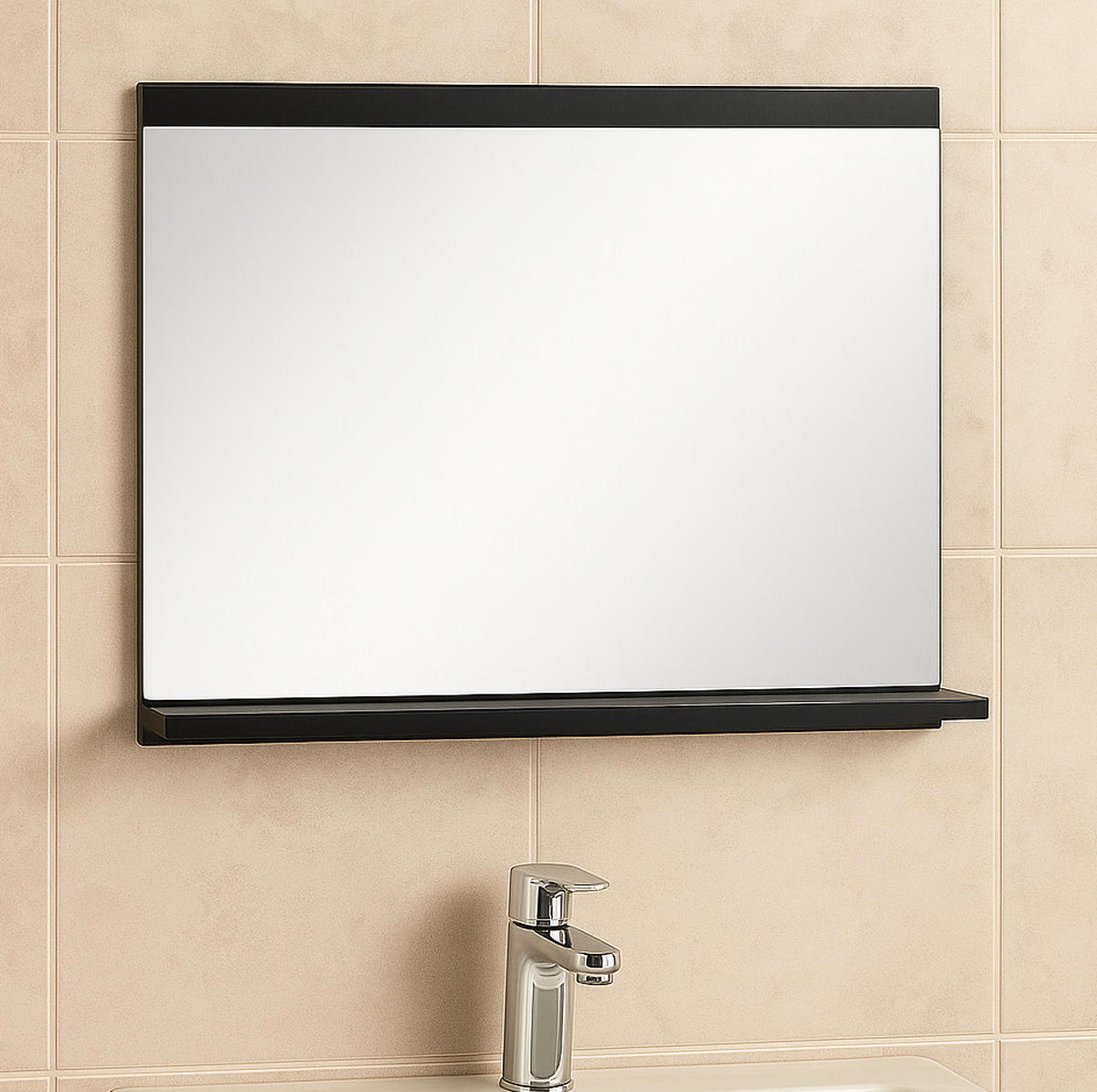 SPIEGEL Montreal Schwarz Matt - 60 x 12 x 50 cm - Schwarz, Glas (60/50/12cm) - Badplaats