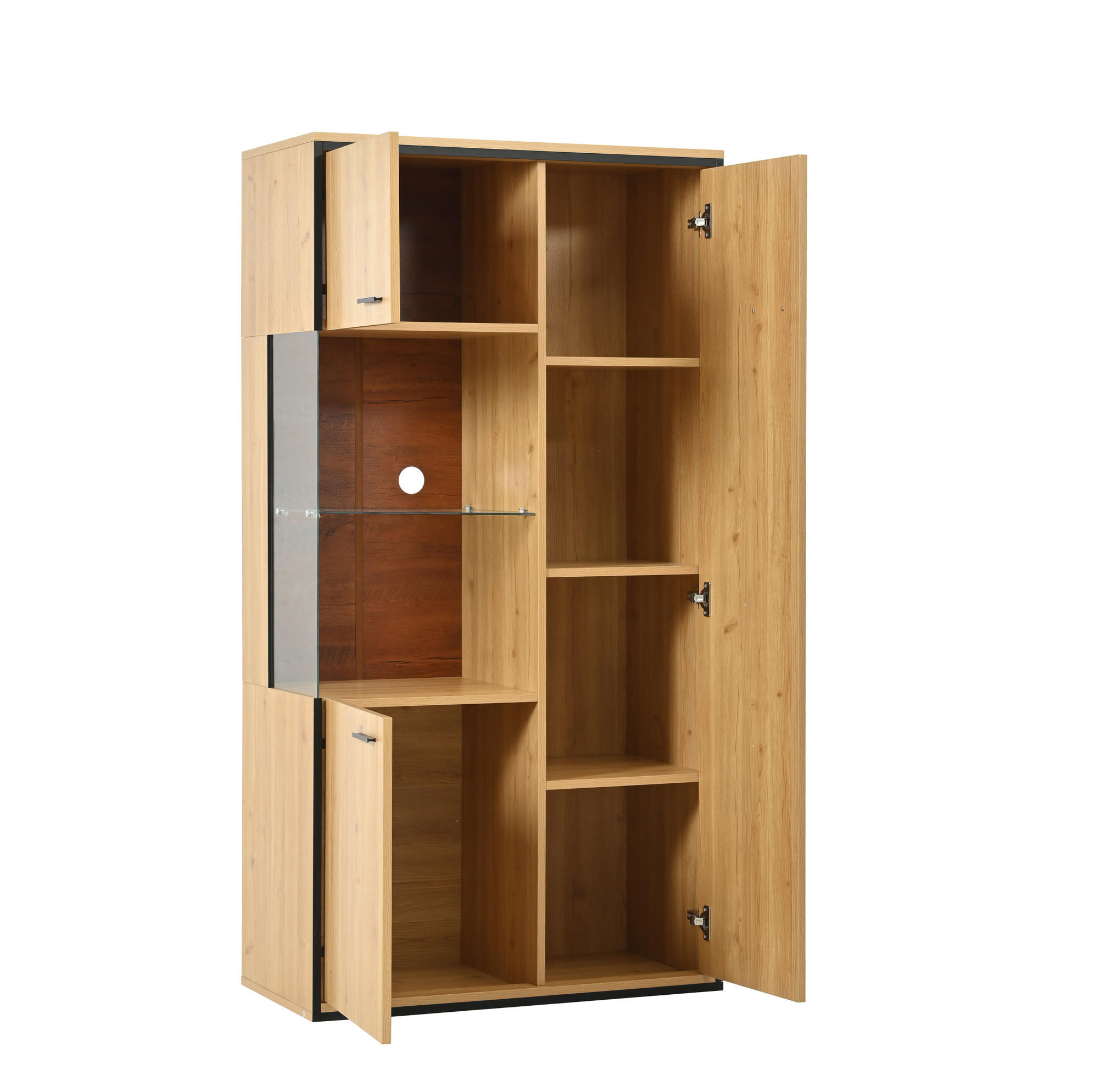 VITRINE 77,5/40/150 cm in Natur mit Glastür und LED-Beleuchtung - Naturfarben, Holzwerkstoff (77.5/150/40cm) - Flora Grace
