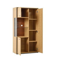 VITRINE 77,5/40/150 cm in Natur mit Glastür und LED-Beleuchtung - Naturfarben, Holzwerkstoff (77.5/150/40cm) - Flora Grace