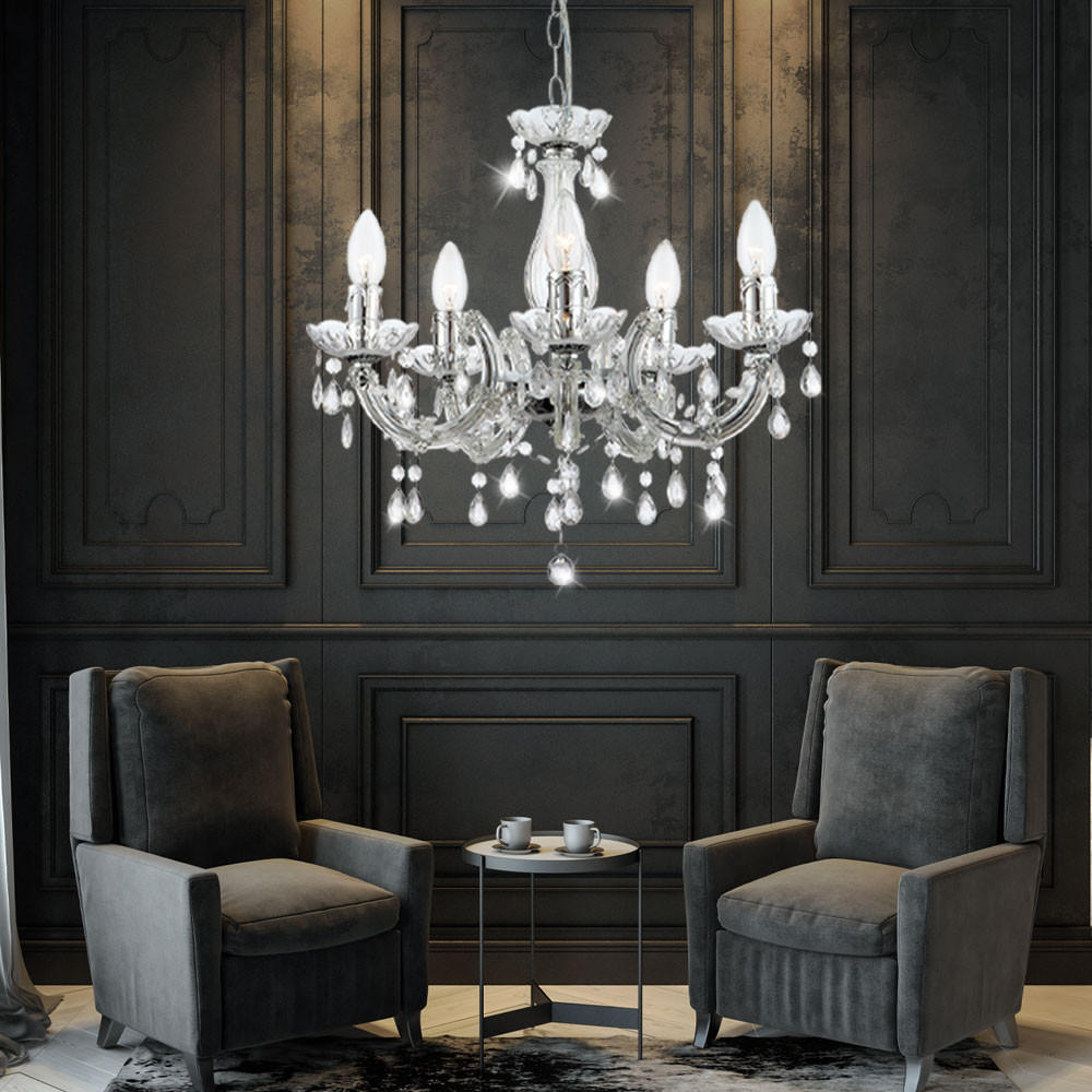 LED KRONLEUCHTER Metall Weiß Kristalloptik - Klar, Metall (44/44/128cm) - Globo Lighting