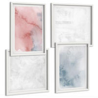 BILDER SET 4er Set - 50x50 cm & 40x60 cm Weißer Rahmen - Pastellfarbene Aquarelltexturen - Weiß, Kunststoff (50/50cm) - TULUP