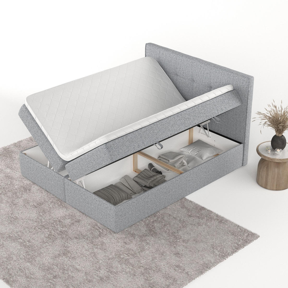 BOXBETT Mireo 140/200 cm Grau im Riva Stoff - Schwarz/Grau, Holz/Holzwerkstoff (140/200cm) - AltaBeds