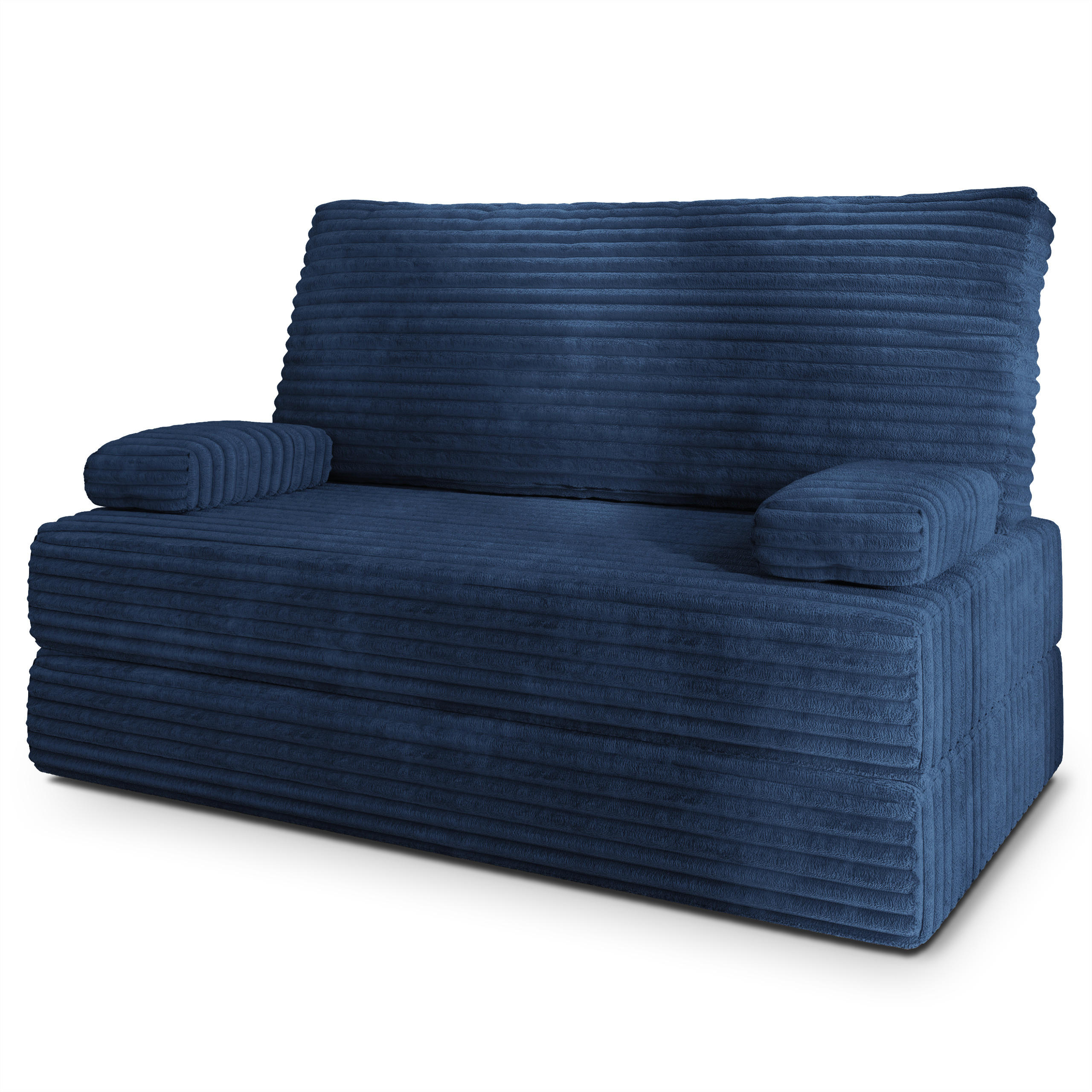 BETTSOFA LADIA aus Schaumstoff Kordstoff Blau Schlaffunktion - Blau, Textil (140/86/60cm) - MASSENO