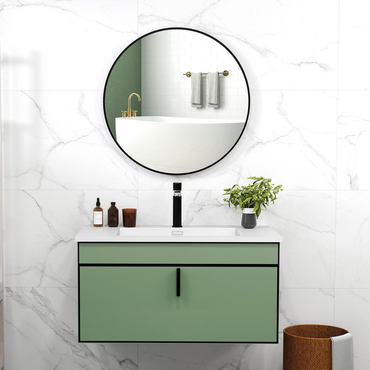 BADEZIMMERSPIEGEL DE-15162 Ø 70 cm Schwarz - Schwarz, Glas (2.5/70/70cm) - ComfortXL