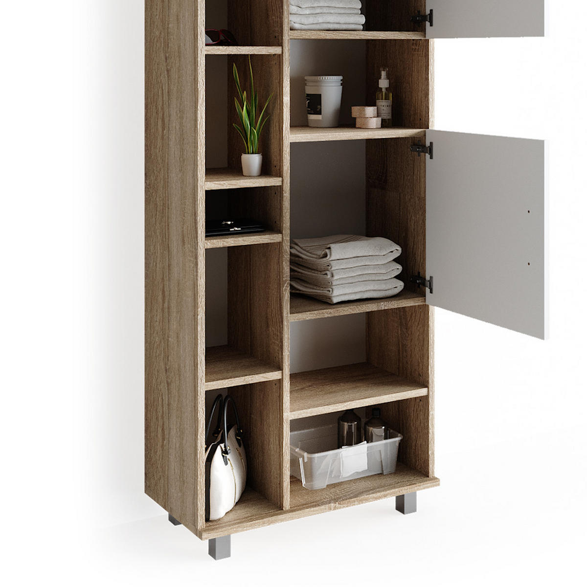 BADSCHRANK Ilias Sonoma 60 x 190 cm - Weiß, Holzwerkstoff (60/190/30cm) - Vicco