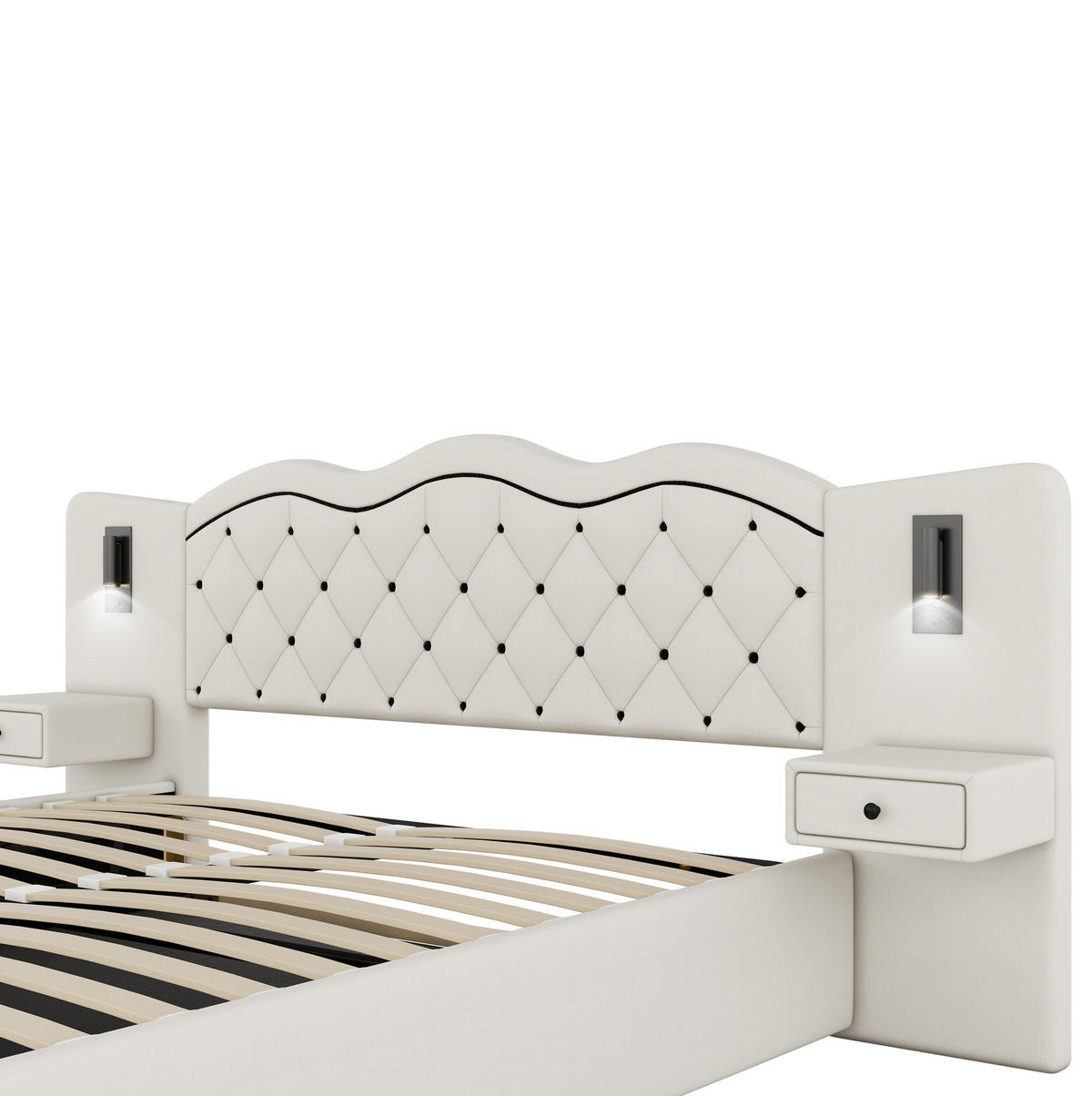 POLSTERBETT aus Leinenimitat 180x200 cm in Beige mit USB & Stauraum - Beige, Textil (180/200cm) - Modfu