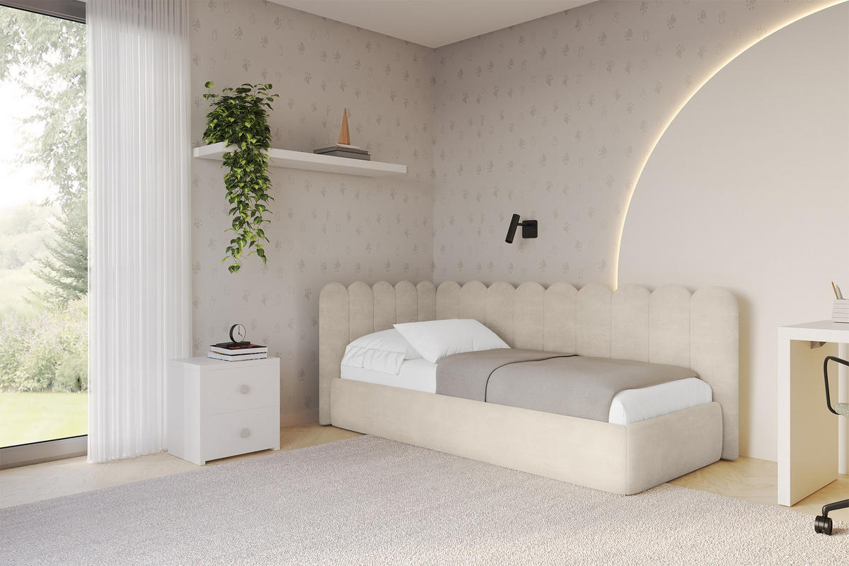 EINZELLBETT Jugendbett mit Bettkasten, Rechts - ARTY 90x200 Beige - Naturfarben, Holzwerkstoff/Textil (90/200cm) - ALTDECOR
