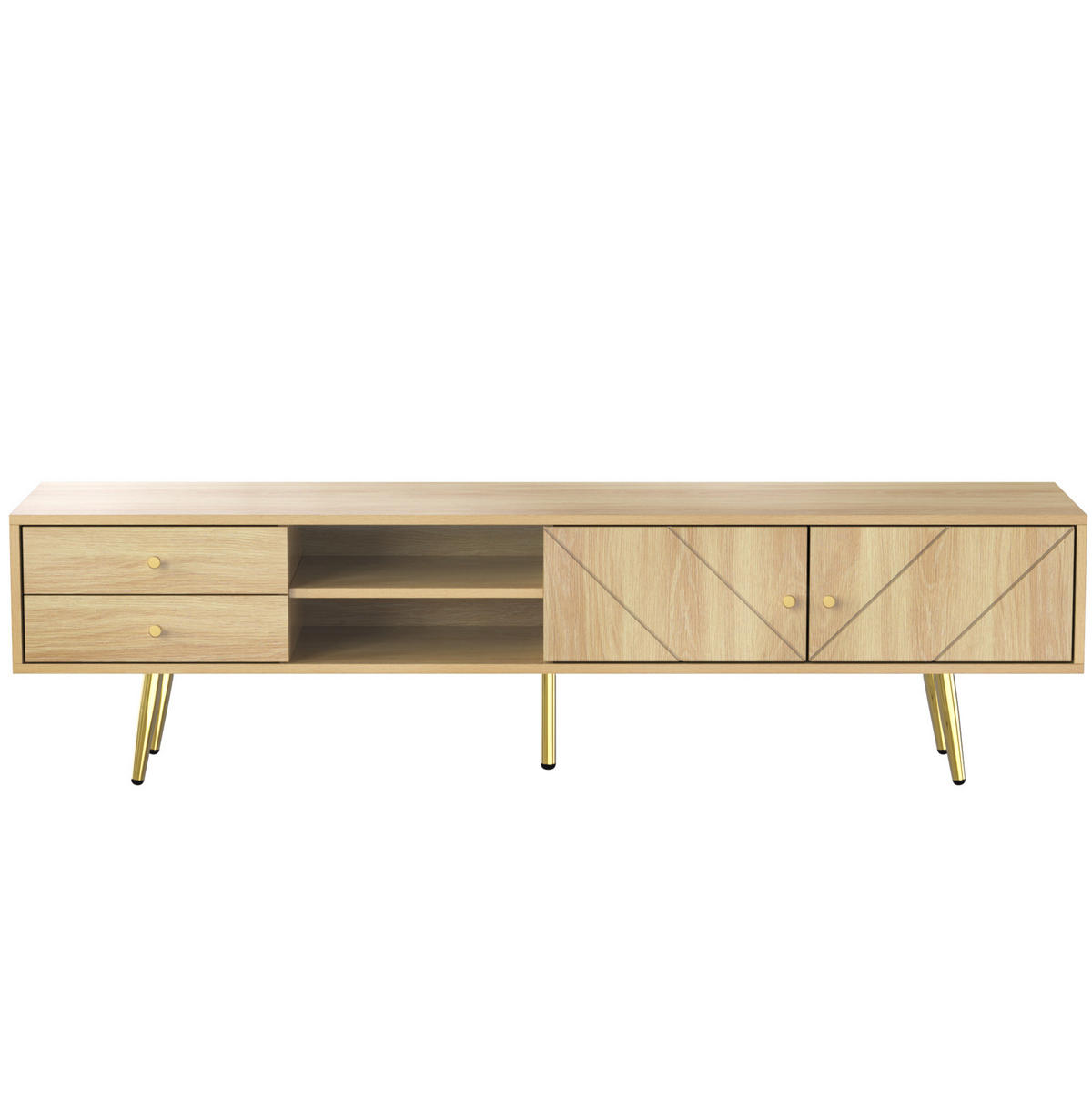 LOWBOARD 160/36/42 cm in Holzfarbe aus MDF und Spanplatte mit Rillendesign und goldfarbenen Metallfüßen - Braun, Holzwerkstoff (36/42/160cm) - OKMYHOME