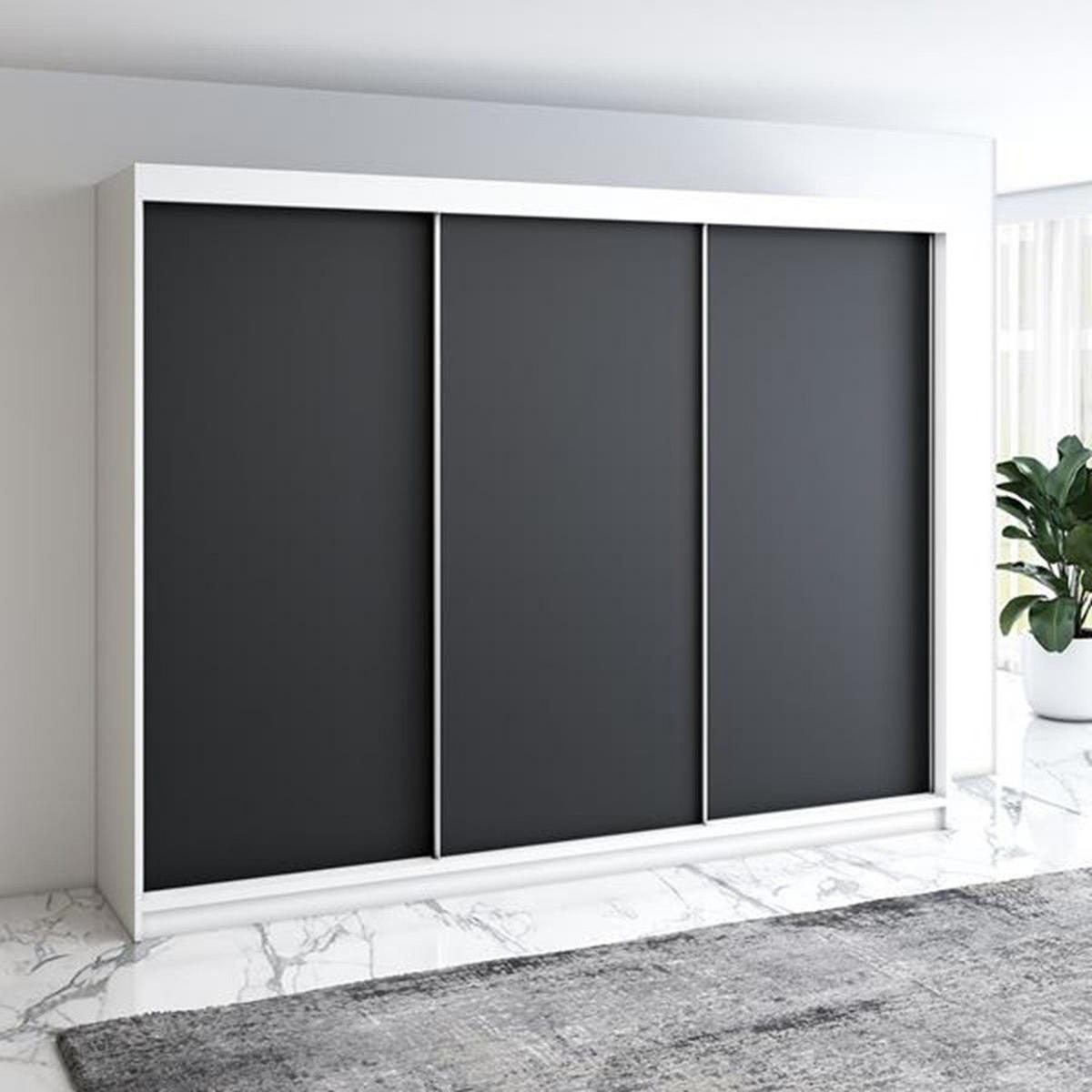 SCHWEBETÜRENSCHRANK 200 CM MERO Farbe: Weiß / schwarz / schwarz / schwarz - Schwarz/Weiß, Holzwerkstoff (200/215/59.5cm) - A&J MöbelLand