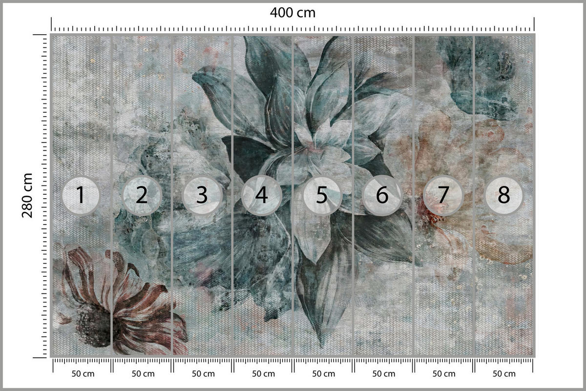 FOTOTAPETE für Schlafzimmer Aquarellblumen Beton Natur Pflanzen 400x280 - Grau, Papier (400/280cm) - Muralo
