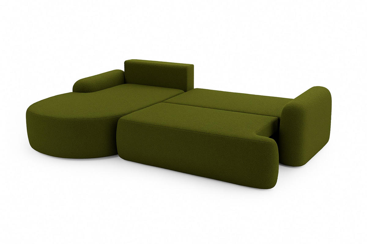 ECKSOFA Cloudy Grün, Sofa aus Boucle-Stoff mit Kissen, linke seite - Grün, Holzwerkstoff/Textil (177/261cm) - Bettso