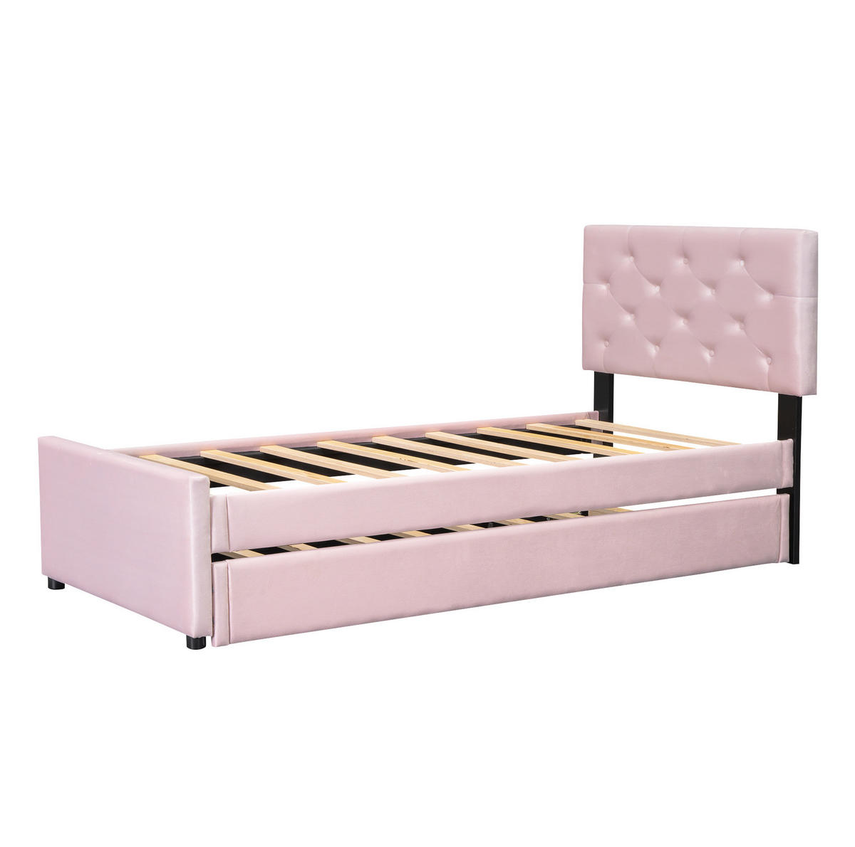 POLSTERBETT aus Samt und MDF 90x200 cm Rosa mit ausziehbarem Rollbett und Lattenrost - Rosa, Textil (90/200cm) - IVMEU