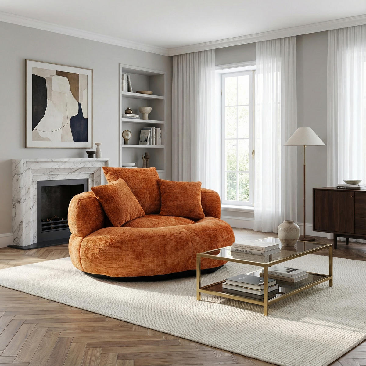 SITZSACK in Chenille mit 3 Kissen - Orange, Textil (108/52/108cm) - Urban Meuble