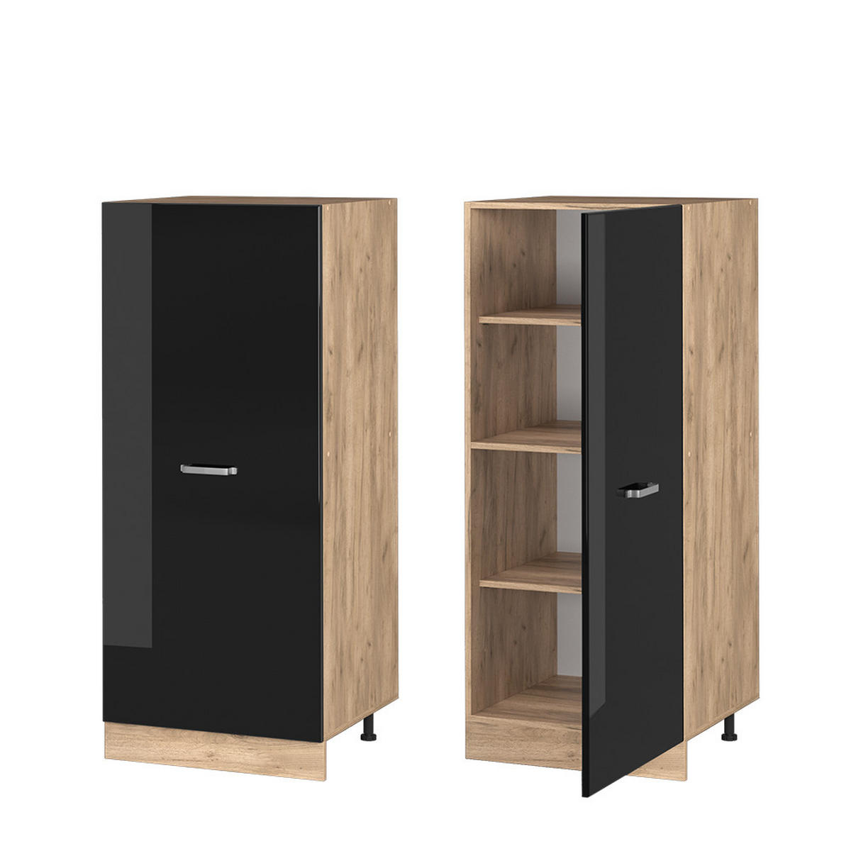 HOCHSCHRANK R-Line Schwarz Hochglanz 60 cm - Honigeiche/Schwarz Hochglanz, Holzwerkstoff (60/143/57cm) - Vicco