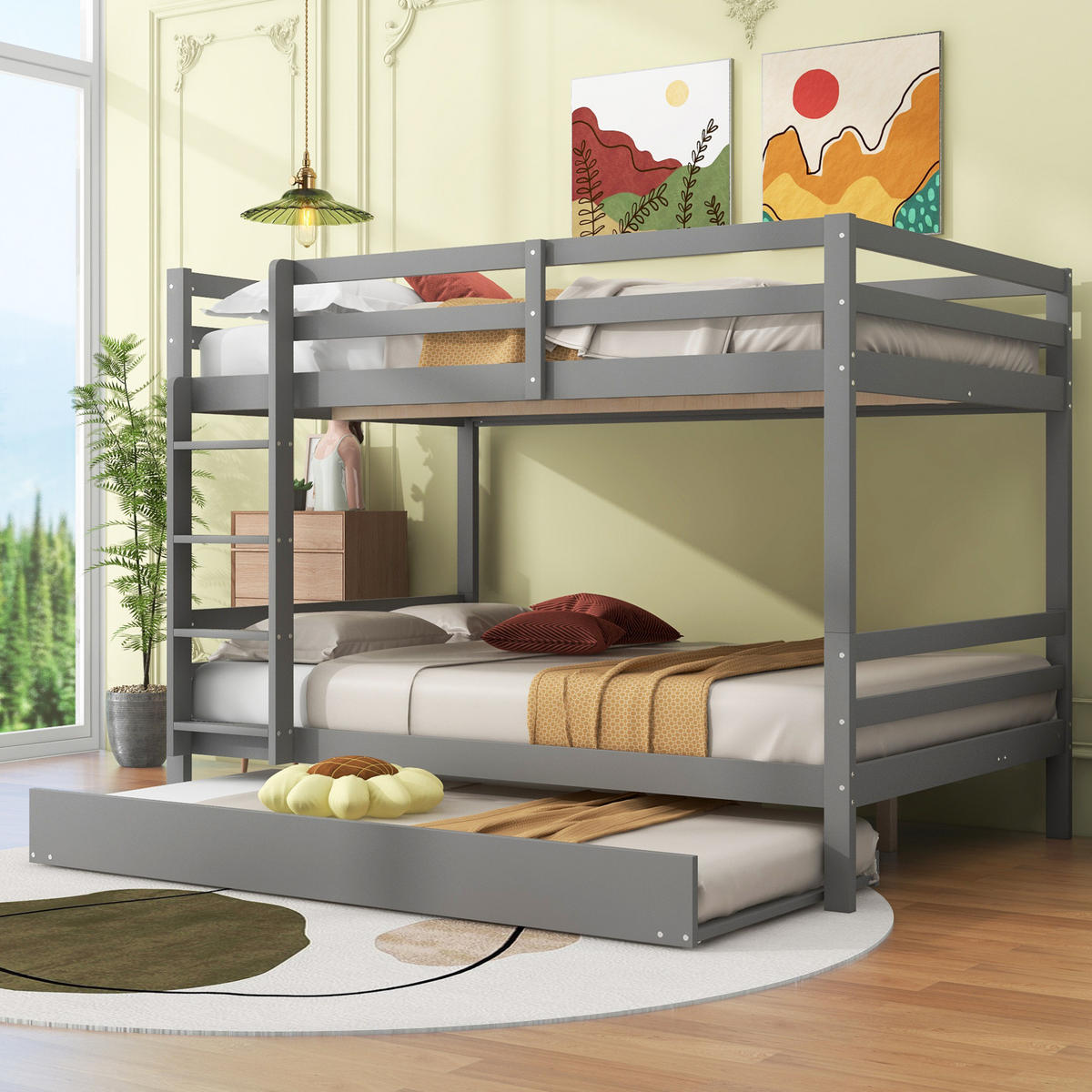 ETAGENBETT aus Kiefernholz und MDF 140x200 cm Grau mit Ausziehbett und Treppe - Grau, Holzwerkstoff (140/200cm) - IVMEU