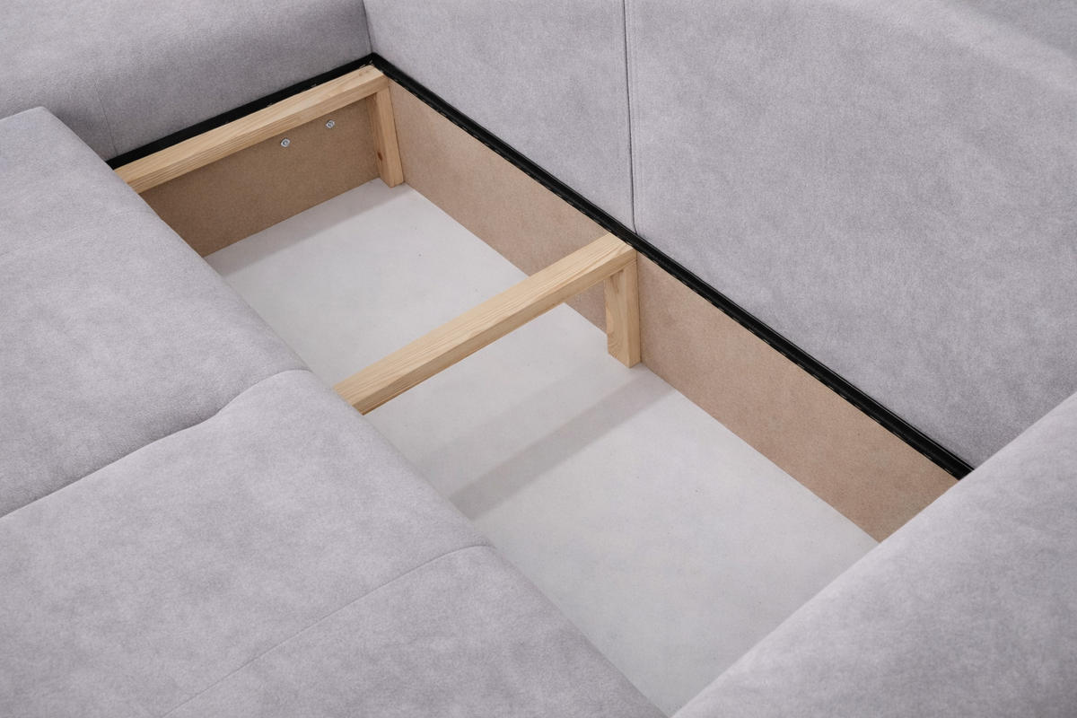 ECKSOFA Mit Schlaffunktion Und Bettkasten, Sofa L-Form Bingo L, Veloursstoff Salvador, Grau, Links - Grau, Holz (250/142cm) - Kaiser Möbel