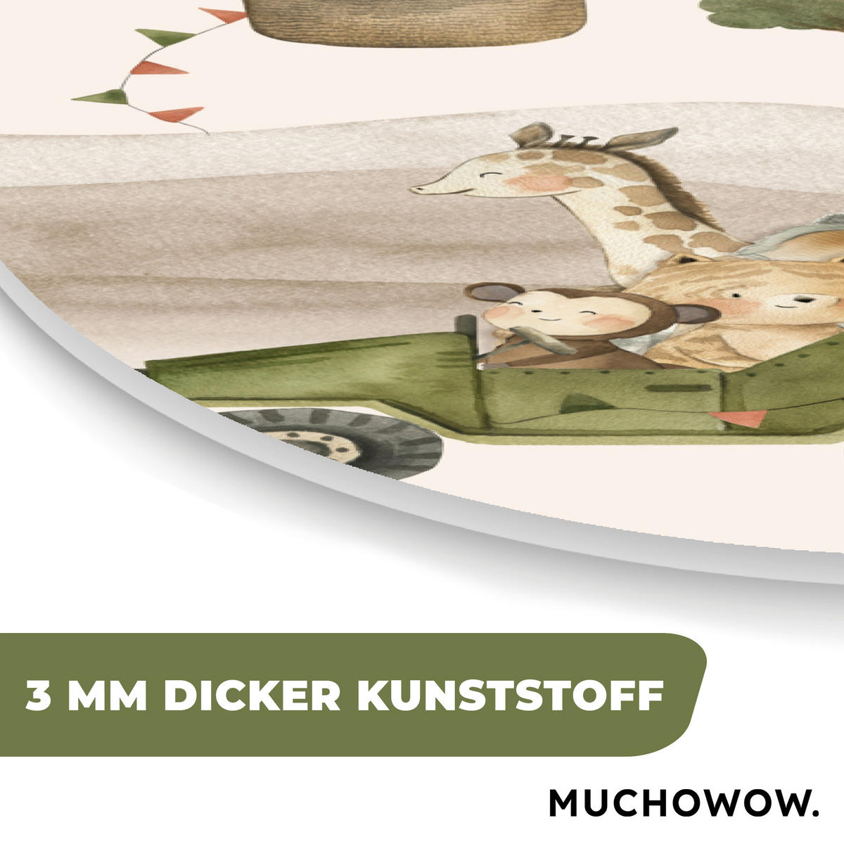 WANDBILD Wilde Tiere - Safari - Aquarell - Heißluftballon 80x120 cm - Beige, Kunststoff (80/120cm) - MuchoWow