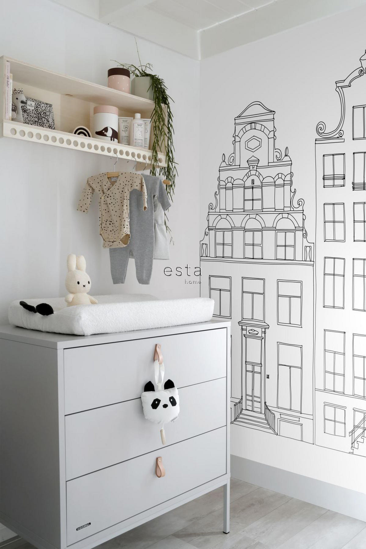 FOTOTAPETE gezeichnete Amsterdamer Grachtenhäuser 150 x 279 cm - Schwarz, Papier (150/279cm) - ESTAhome