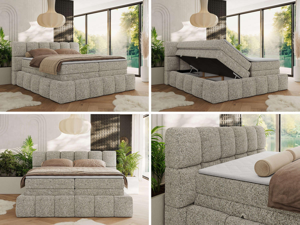 BOXSPRINGBETT NIRA KING 120/200 Beige Strukture - H3 - Beige, Holz/Textil (120/200cm) - MKS