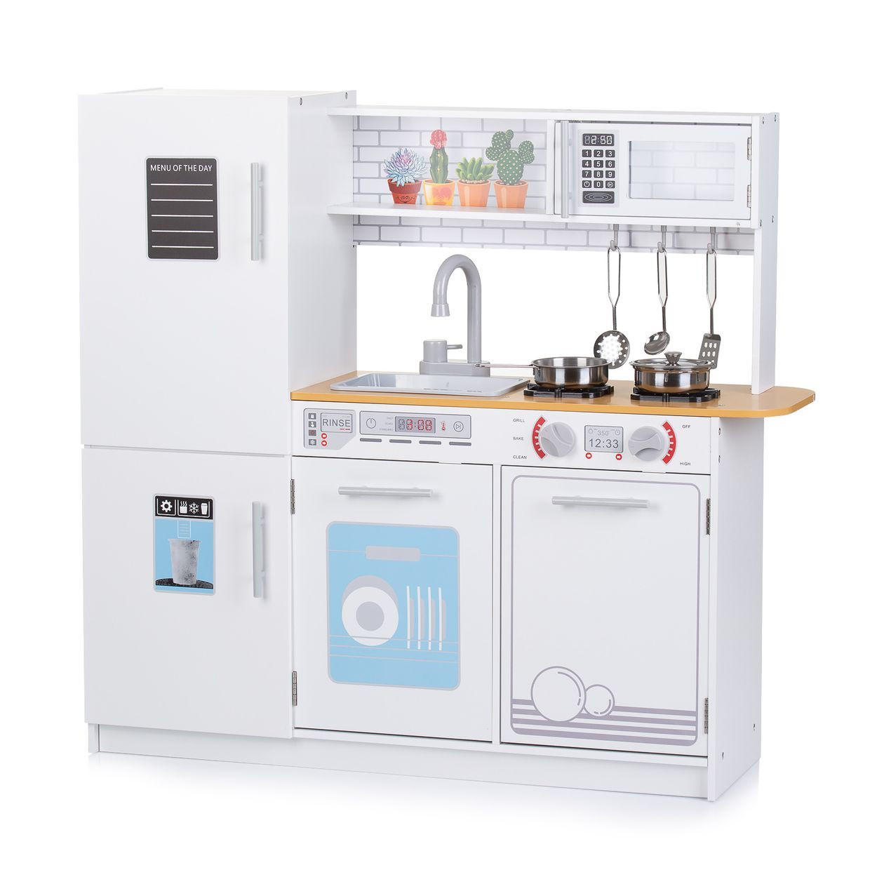 SPIELKÜCHE 80 cm weiß Holz, LED-Licht, Metalltöpfe, Waschmaschine, Mikrowelle, Spüle - Weiß, Holz (86/24/80cm) - Chipolino