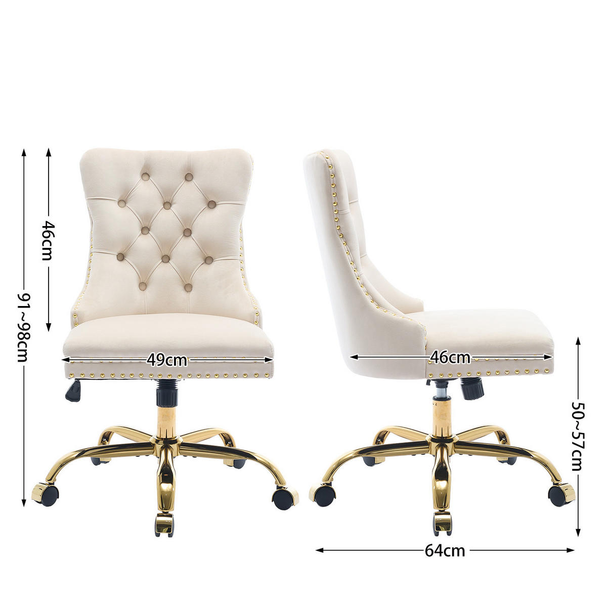 BÜROSTUHL Samt Beige mit goldfarbenem Metallgestell - Beige, Metall (50/98/63cm) - Meubliv