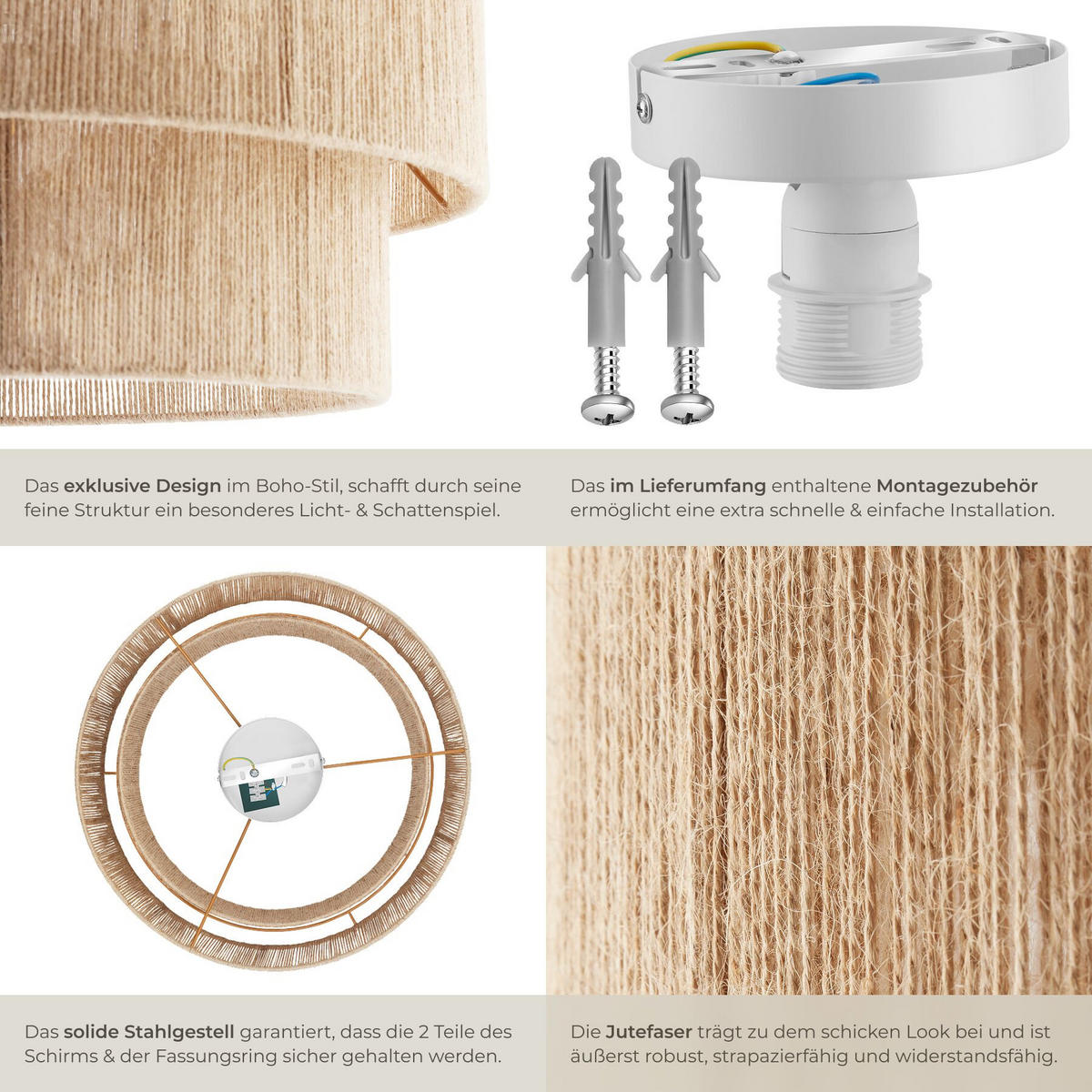 DECKENLEUCHTE Lignea Lux Aus Jute , 45 x 25 cm , braun - Braun, Metall (45/45/27.5cm) - tectake