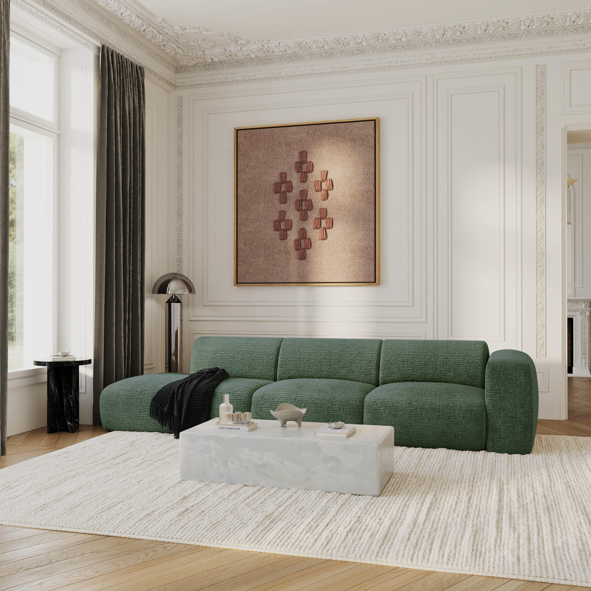 SOFA 5-Sitzer Gemusterter Samt Smaragdgrün 310cm - Smaragdgrün, Textil (310/73/96cm) - Sia Home