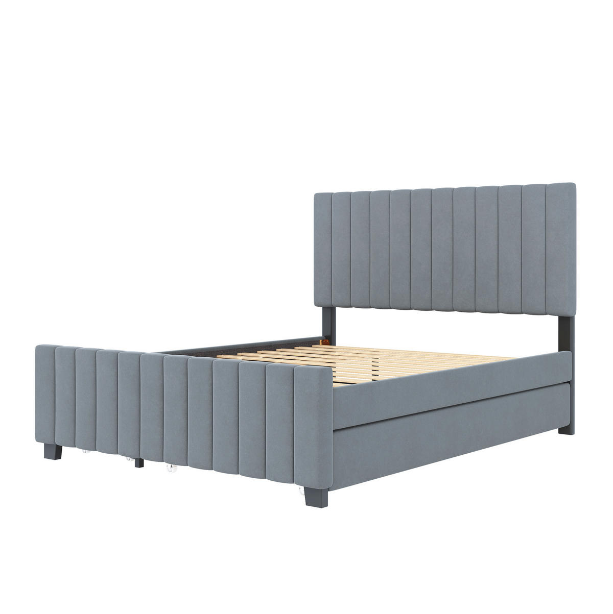 POLSTERBETT 140/190 cm Grau mit Ausziehbett und zwei Schubladen - Grau, Textil (140/190cm) - OKWISH