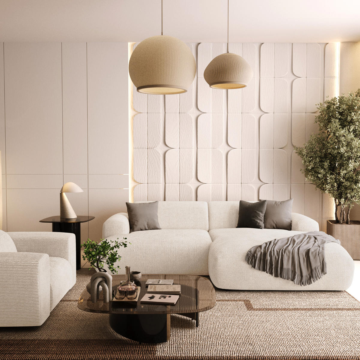 ECKSOFA RECHTS Gerippter Samt Creme 266cm - Creme, Textil (266/165cm) - Sia Home