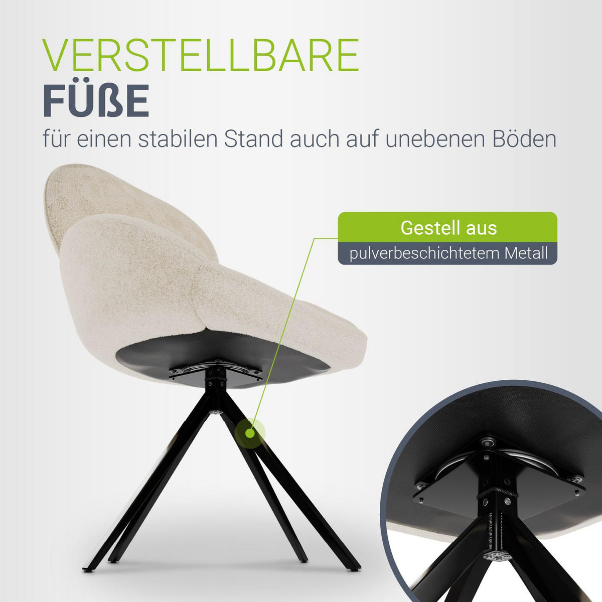 DREHSTUHL Albano Bouclé Creme (6er-Set) - Creme, Textil (59/90/65cm) - Juskys