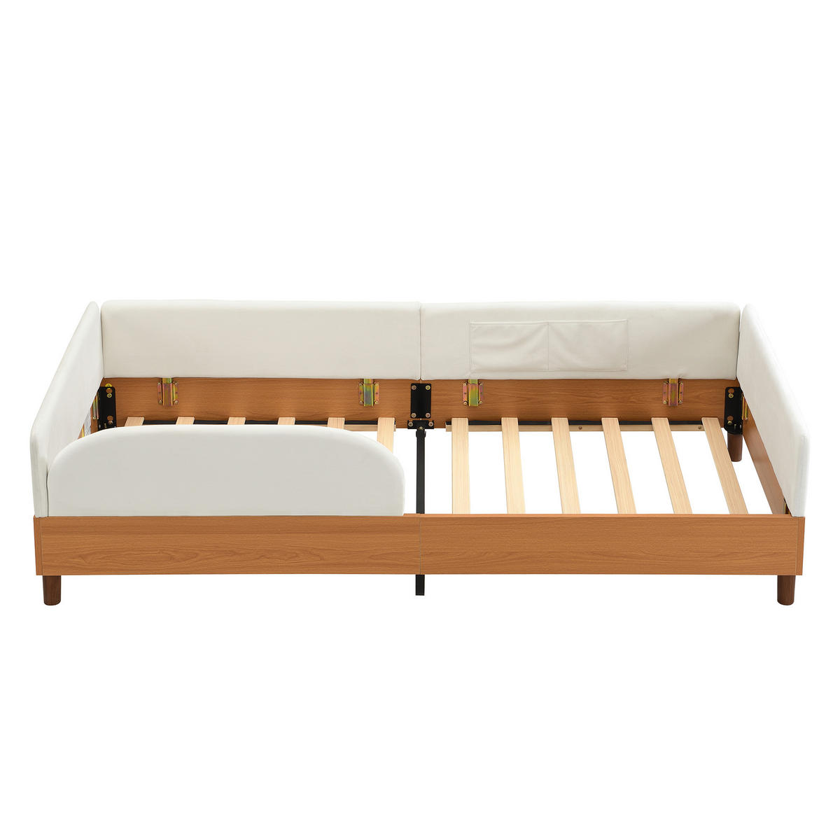 KINDERBETT 90/200 cm DE-02232, in Weiß, mit Samt-Holz-Design und 2 Stautaschen - Weiß, Holzwerkstoff (90/200cm) - ComfortXL