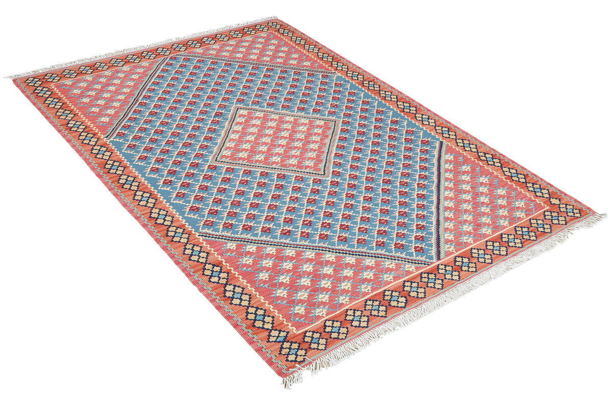 HANDWEBTEPPICH Kelim Senneh Blau 155/107 cm Schurwolle - Blau, Textil (107/155cm) - Looma