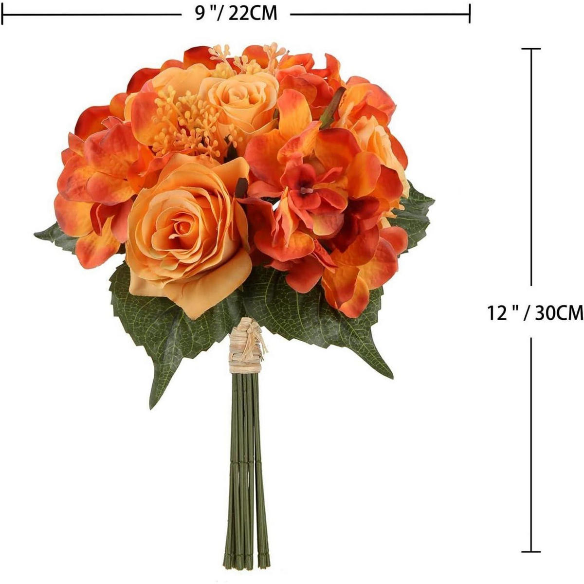 KUNSTBLUMENSTRAUSS 2er Set Hortensie Rosenbouquet Höhe 30cm Orange - Orange, Kunststoff (10cm)