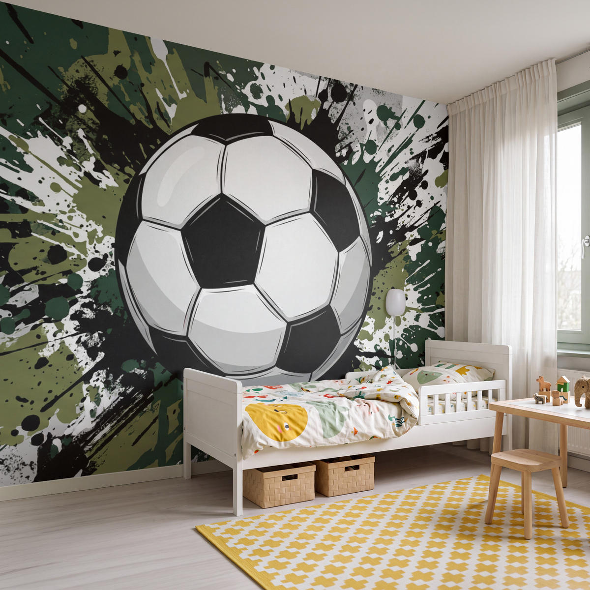 KINDERTAPETE - Fußball - Farbe - Spritzer - Grün - 350x260 cm - Dunkelgrün, Papier (350/260cm) - OnlyWow