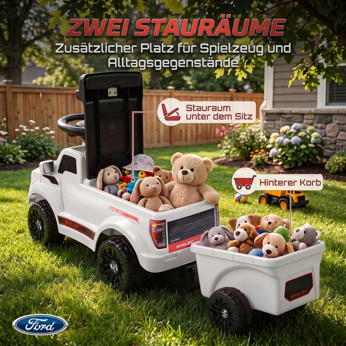RUTSCHAUTO-FÜR-KINDER PP Weiß - Weiß, Kunststoff (80/25.5/33cm) - AIYAPLAY