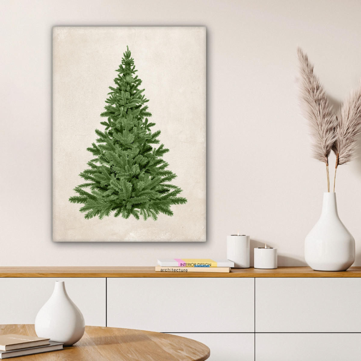 LEINWANDBILD Weihnachtsbaum - Grün - Weihnachten - Feiertage Wandbild Wohnzimmer 60x80 cm - Olivgrün, Textil (60/80cm) - MuchoWow