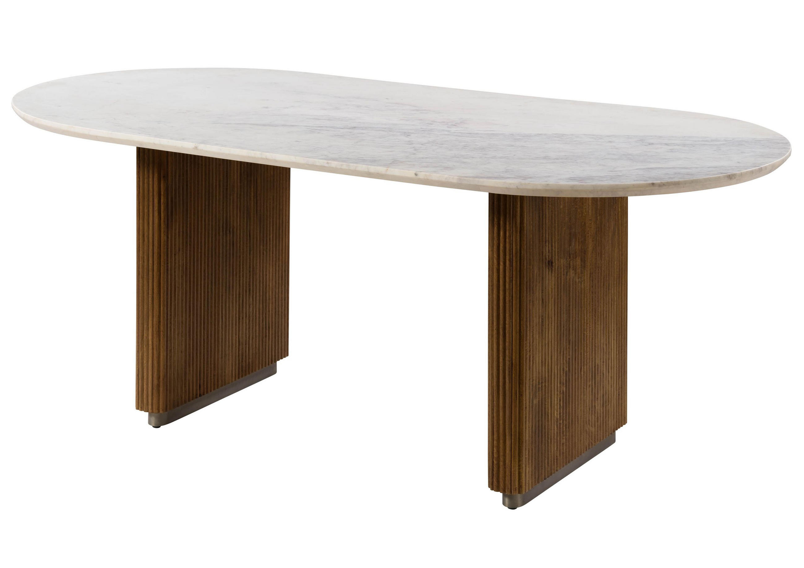 ESSTISCH oval Mango 220x100x76x76 braun lackiert / Marmor weiß BARCELONA #235 - Braun, Holz (100/220/76cm) - Massivmoebel24