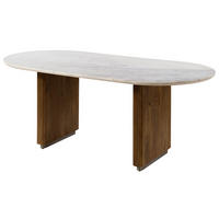 ESSTISCH oval Mango 220x100x76x76 braun lackiert / Marmor weiß BARCELONA #235 - Braun, Holz (100/220/76cm) - Massivmoebel24