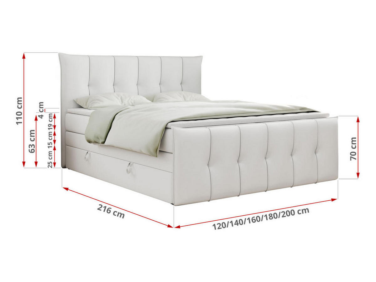 BOXSPRINGBETT PREMIUM 11 KING 140/200 Weiß Kunstleder - H4 - Weiß, Holz/Textil (140/200cm) - MKS