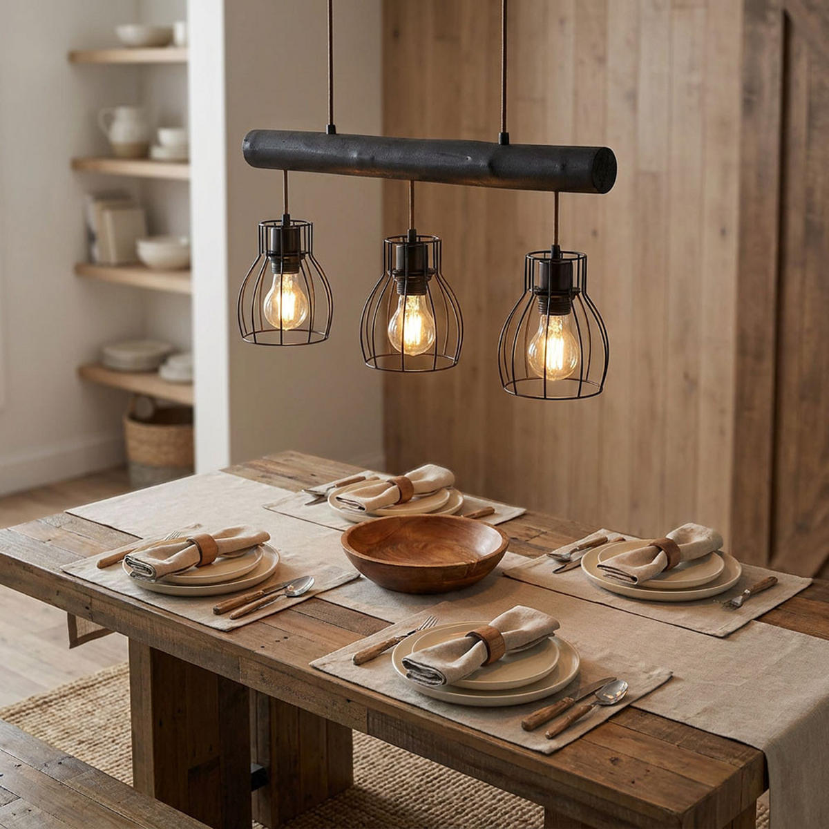 HÄNGELEUCHTE Holz Schwarz Metallgitter - Schwarz, Holz (60/13.6/140cm) - Globo Lighting