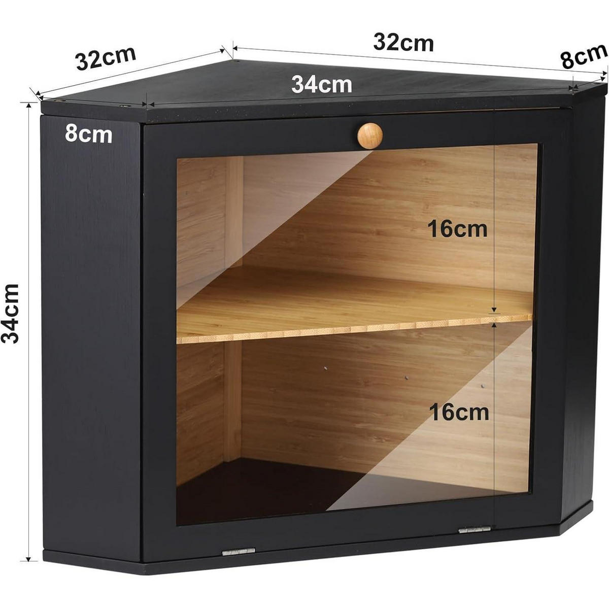 BROTKASTEN 2 Etagen Schwarz 32 x 32 x 34 cm - Schwarz, Naturmaterialien (32/34/32cm)