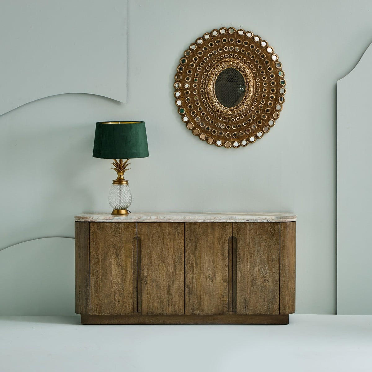 SIDEBOARD aus Massivholz und Marmor 162/80/43 cm - Beige, Holz (43/80/11cm) - Signature