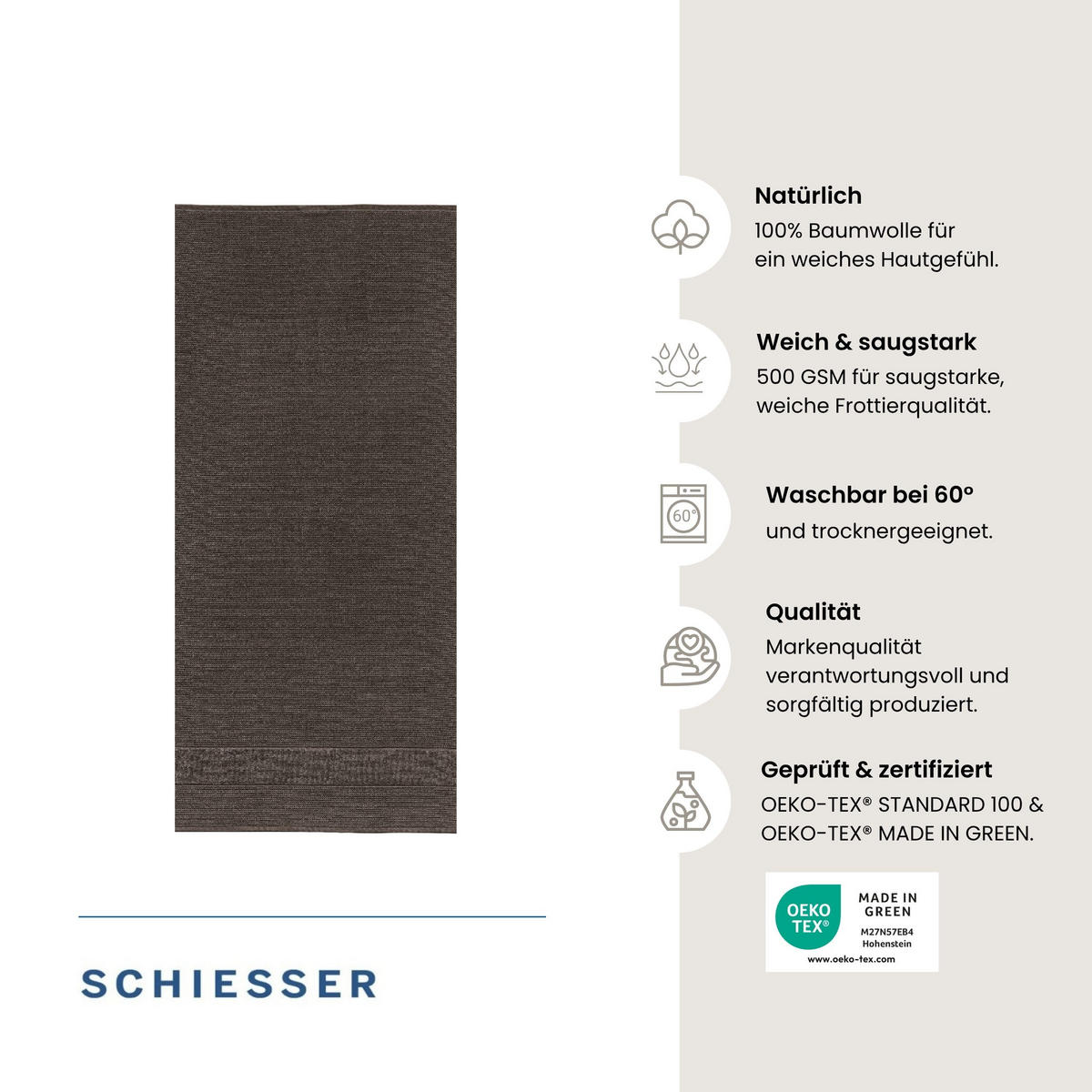 SAUNATUCH Turin - 75x200 cm - Dunkelgrau - Dunkelgrau, Textil (75/200cm) - SCHIESSER