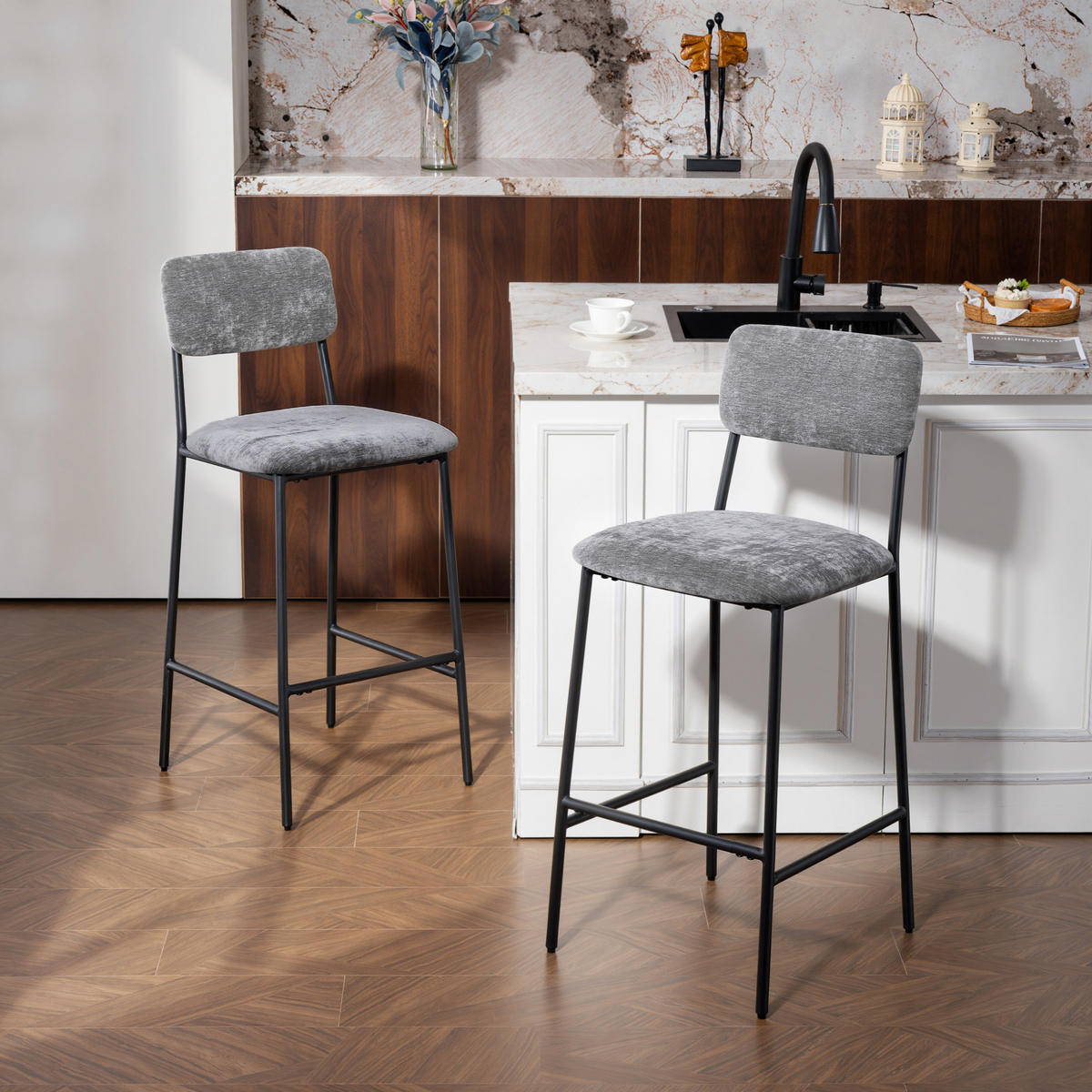 BARHOCKER 2er-Set Grau 48.0/45.5/101.0 cm - Grau, Textil (45.5/101/48cm)