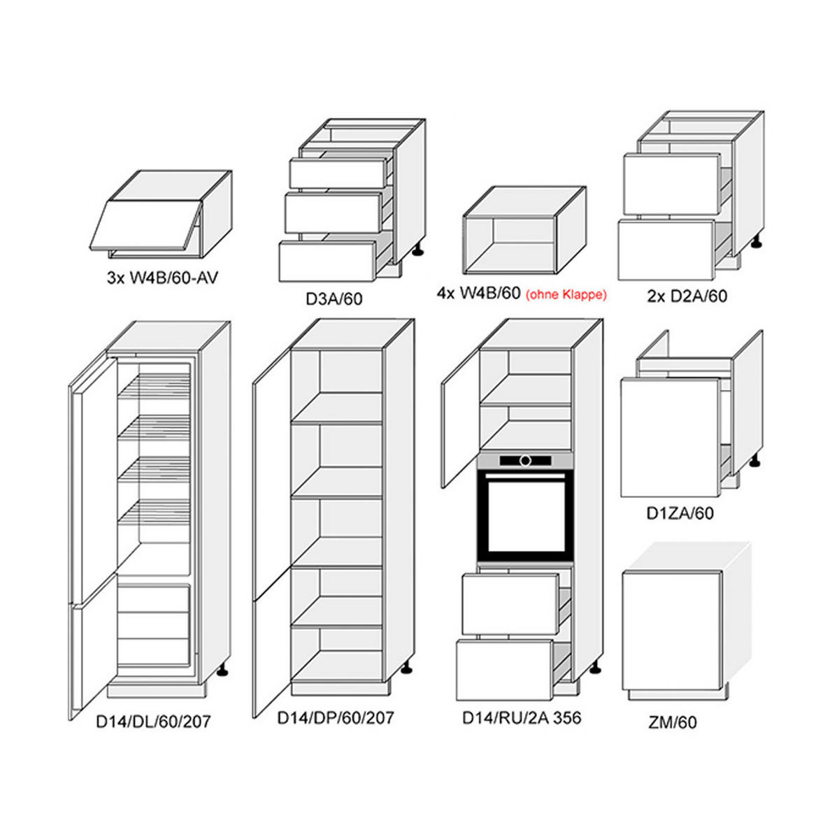 KÜCHENLEERBLOCK Bonn eiche artisan matt / marineblau matt 16-teilig - Blau/Braun, Holzwerkstoff/Metall (300/207/59cm) - Feldmann-Wohnen