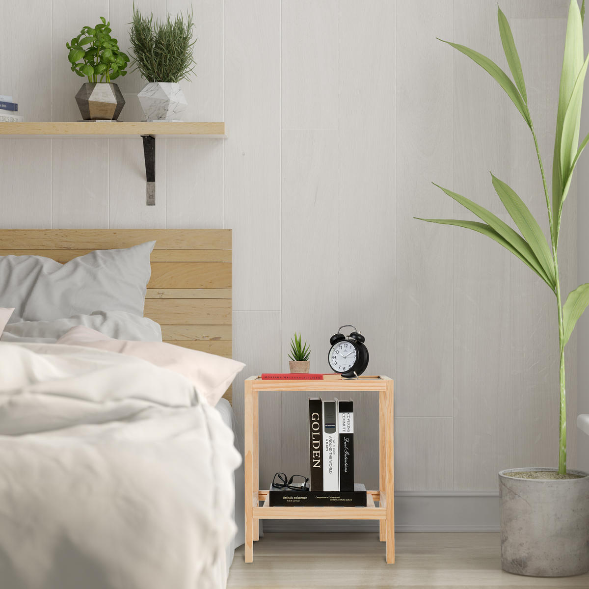 BEISTELLTISCH - Hellbraun, Glas/Holz (40/40/50cm) - Relaxdays