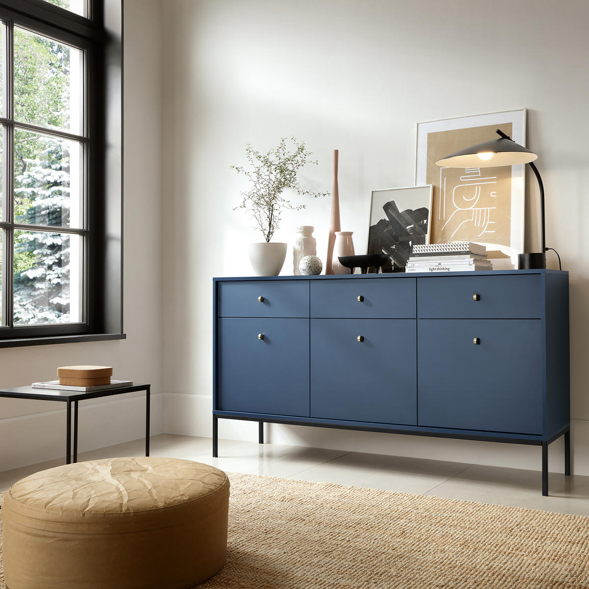 SIDEBOARD MONDO 154/83/39 cm mit 3 Schubladen 3 Türen Blau - Blau, Holzwerkstoff (154/83/39cm) - MASSENO