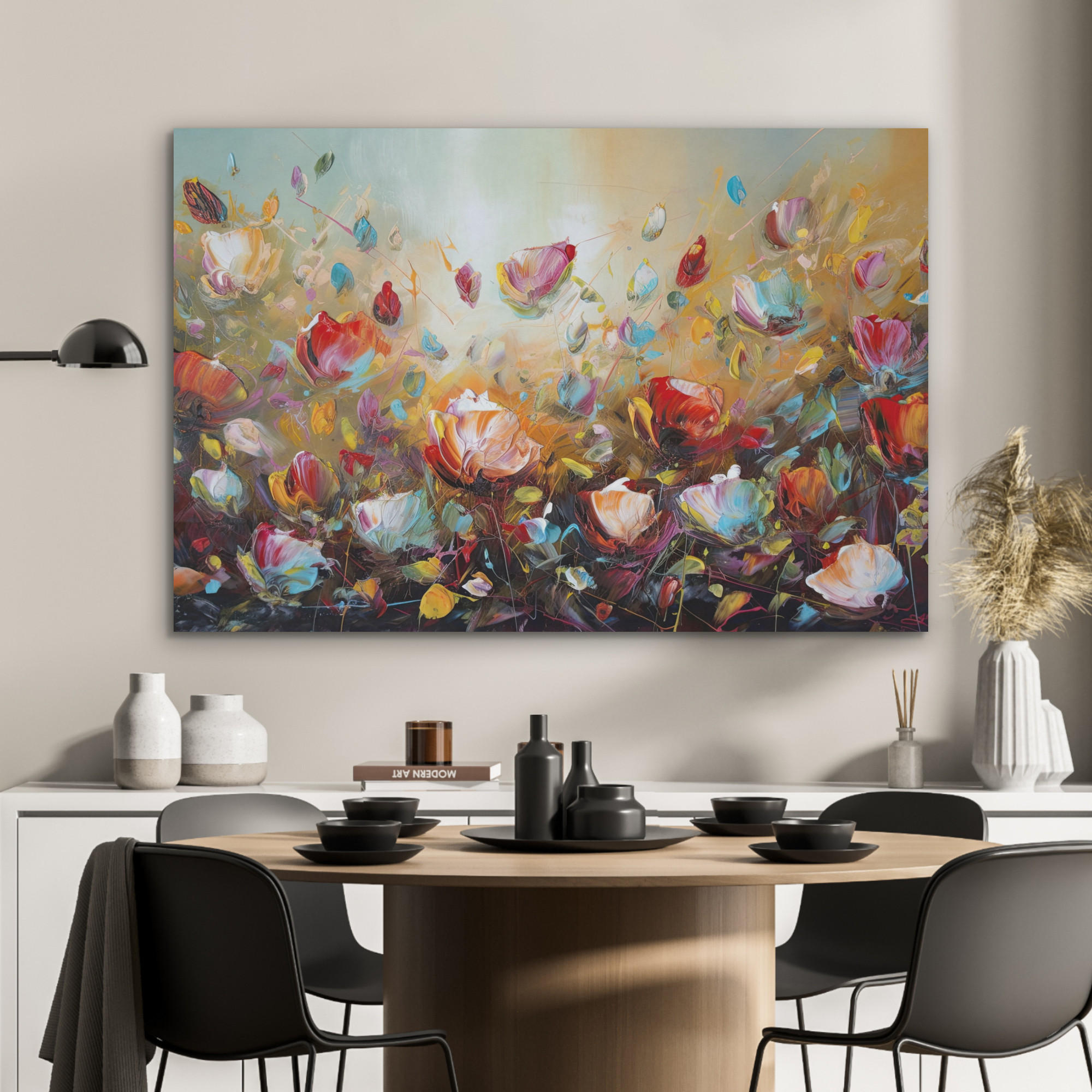 AKUSTIKPANEEL Blumen - Kunst - Natur - Ölgemälde 100x70 cm - Multicolor, Textil (100/0.9/70cm) - MuchoWow